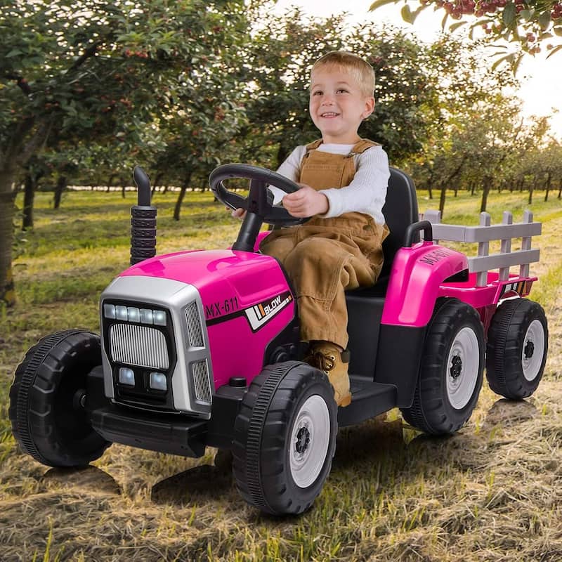 25W Kids Ride On Tractor, Electric Vehicle Car with Trailer & Remote Control