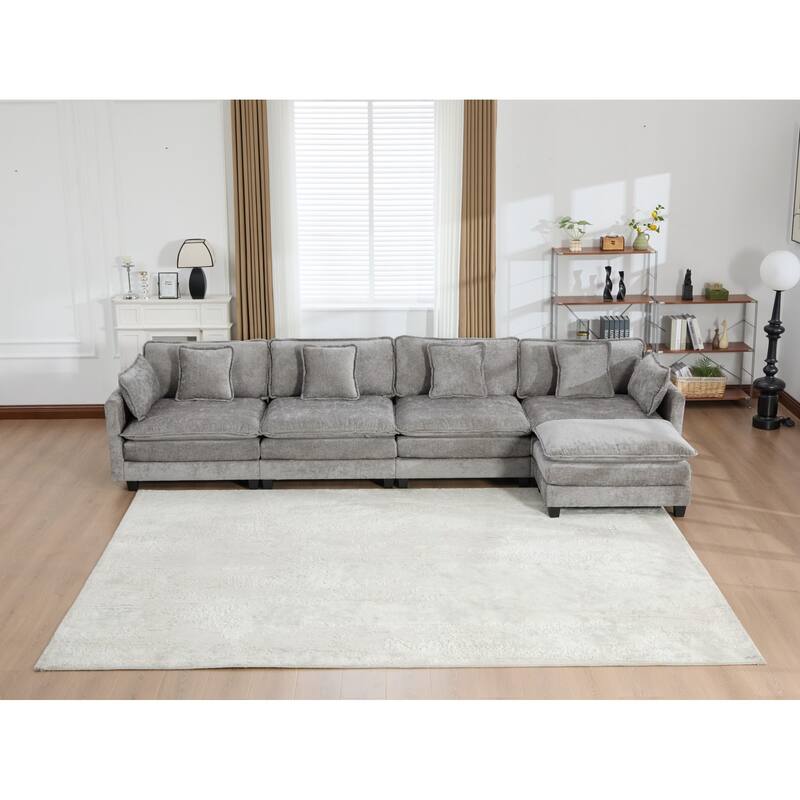 Roomfitters Large Upholstered 4-Seater Sofa with Plush Cushions and Pillows, Modern Cloud Couch for Living Room