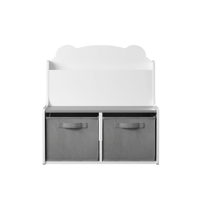 Kids Bookshelf with 2 Fabric Storage Bins-Wooden Bookcase with Book Display Shelf,Cute Bear-Shaped Backboard,Toy Organizer