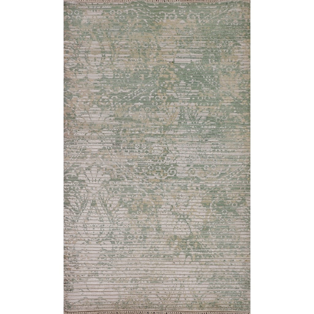 Green Striped Modern Abstract Accent Rug Handmade Wool Carpet - 3'0"x 5'3"