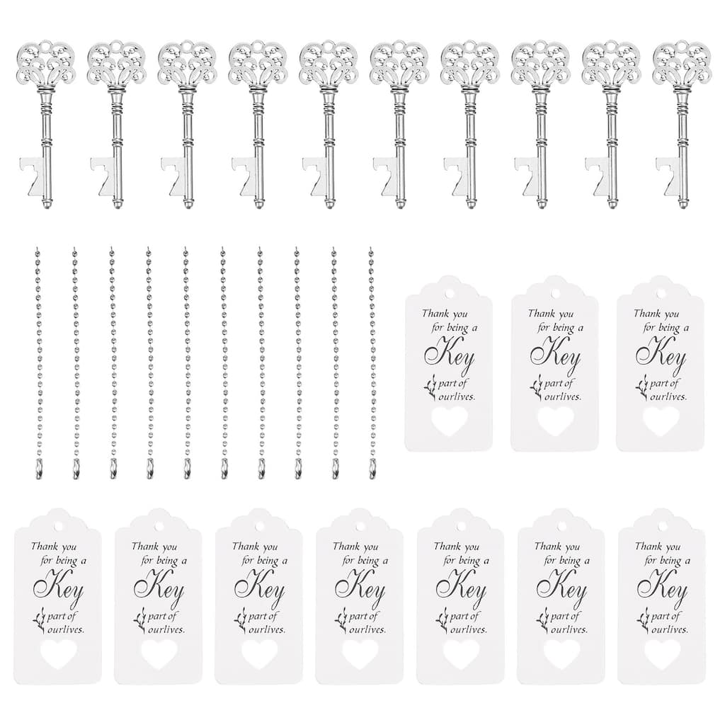Vintage Key Bottle Openers, 10Pcs with Tags Key Chains for Decoration