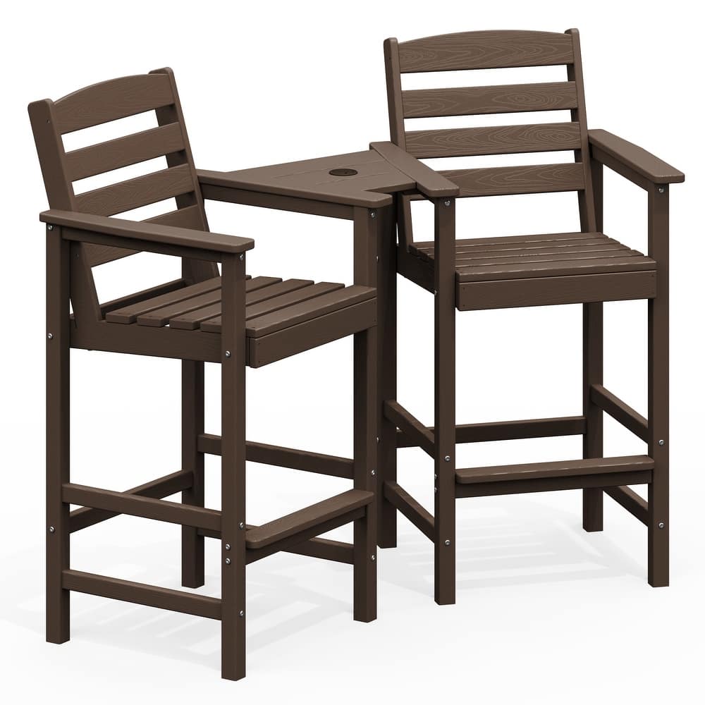 HDPE 2-Piece High Bar Stool Set with Umbrella-Compatible Connecting Panel