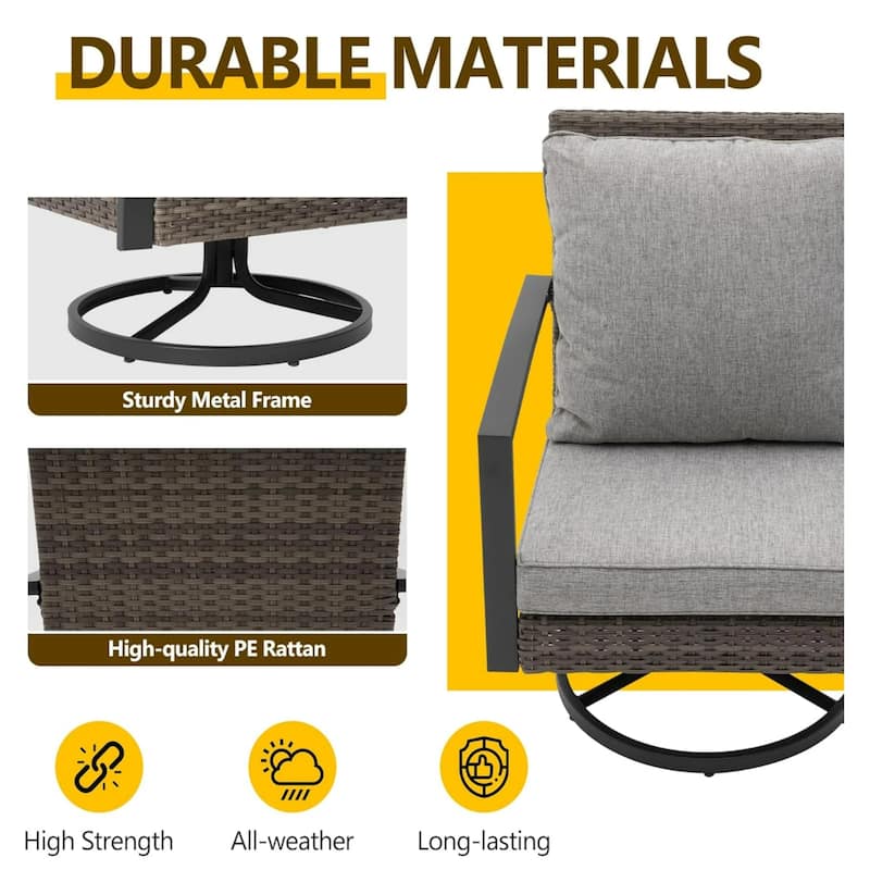 3-Piece Gray Swivel Rocker Patio Bistro Set with Side Table Cushions