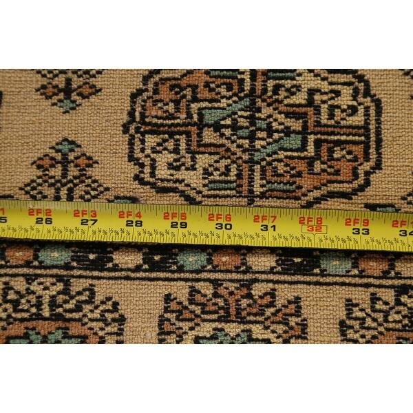 dimension image slide 0 of 2, Geometric Bokhara Oriental Runner Rug Hand-knotted Wool Carpet - 2'7" x 10'1"