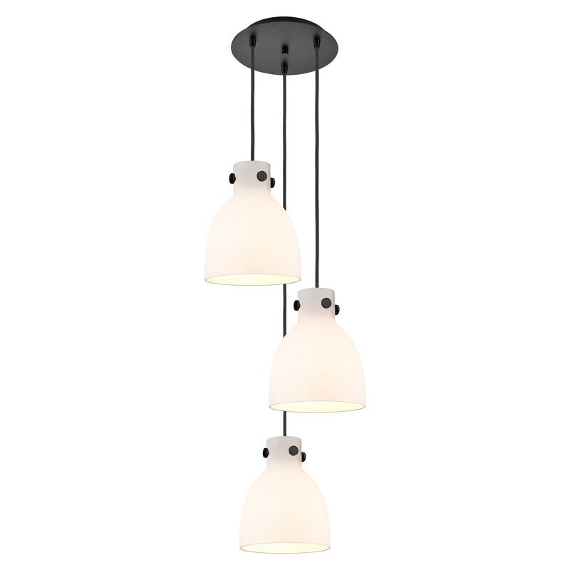Innovations Lighting Newton Bell - 3 Light 8" Cord Hung Multi Pendant - 10" Canopy - Matte Black/White