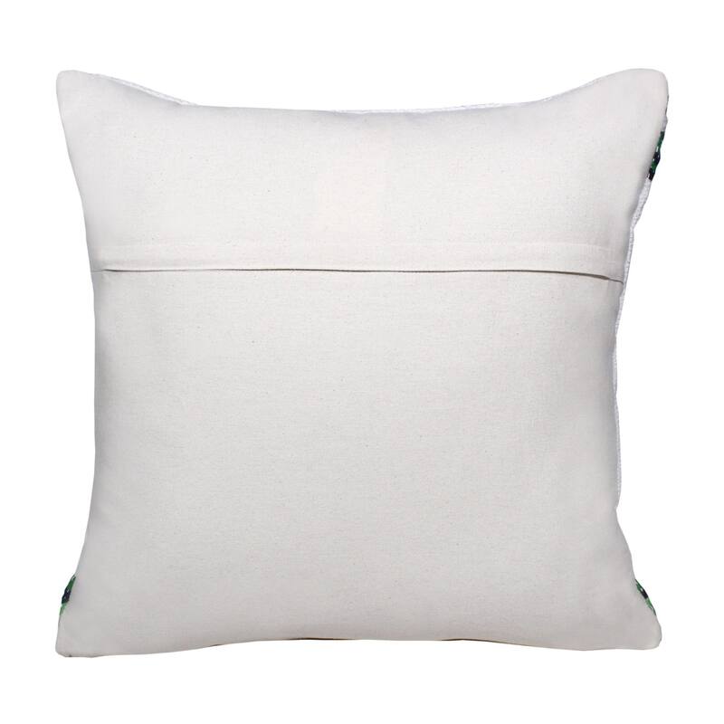 20" Green and White Bordered Budding Floral Mosaic Square Throw Pillow