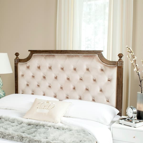 slide 2 of 6, SAFAVIEH Bedding Rustic Wood Beige Tufted Velvet Queen Headboard - Beige / Rustic Oak