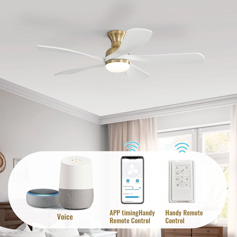 42“/52"/60"/48" Noiseless Walnut Wood Ceiling Fan with Remote Control, Integrated Light Optional