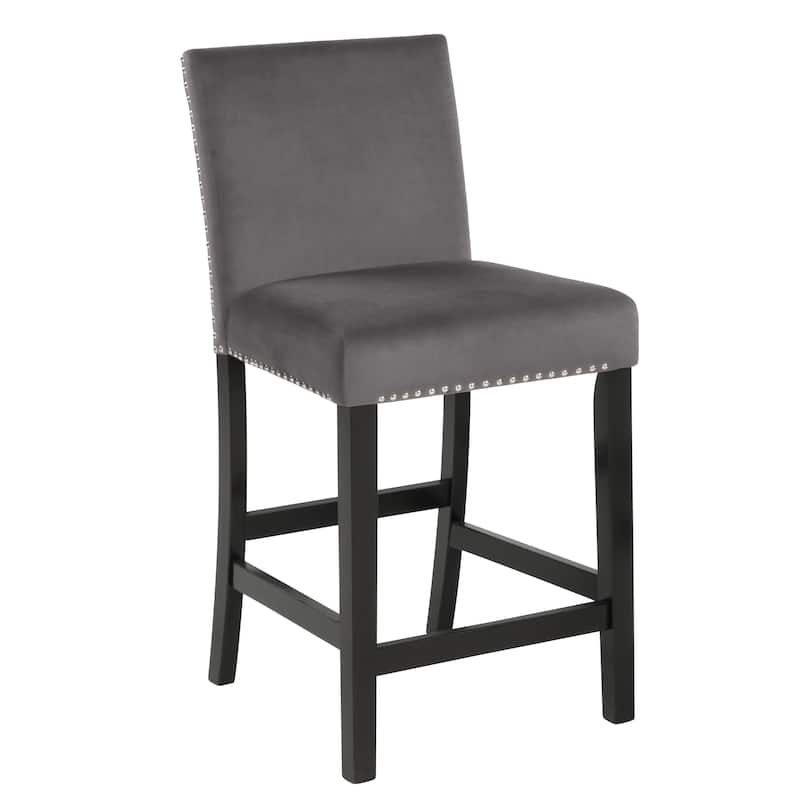 Roundhill Furniture Cobre Contemporary Velvet Counter Stool with Nailhead Trim, Set of 2