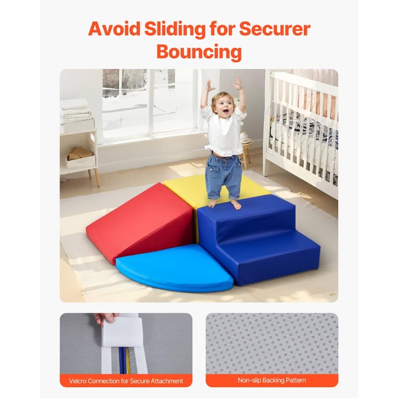 Multi Color PU Leather Foam Climbing Blocks Set, 4 Piece Educational Design - Multi Color - N/A