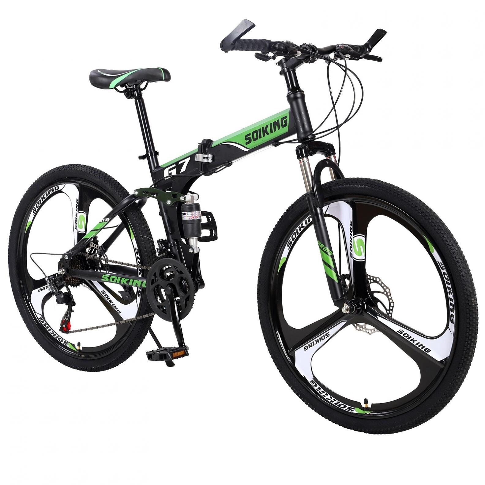 Gecau Folding Mountain Bike 20 Inch Variable Speed Bicycle 21 Speed 5 Spoke Double Disc Brake Bicycle Gear Steel Frame Adult Travel Folding Bicycle US Fast Shipment 