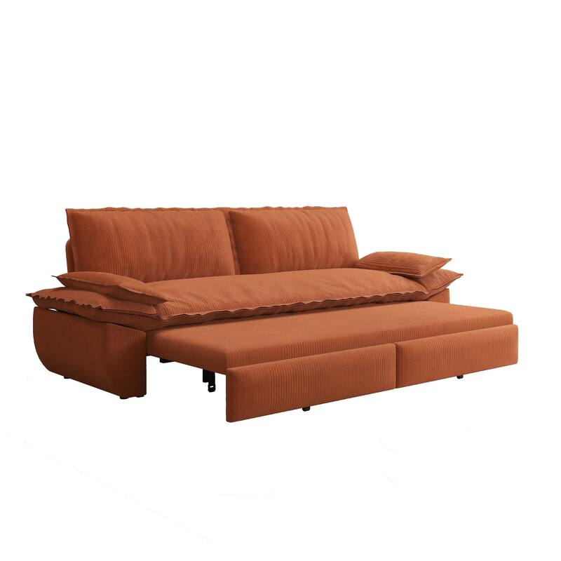 73.2" Convertible Sofa Bed, 3-in-1 Sleeper Sofa with Pull-Out Bed, Modern Corduroy Loveseat Couch with Pillow Top Arms