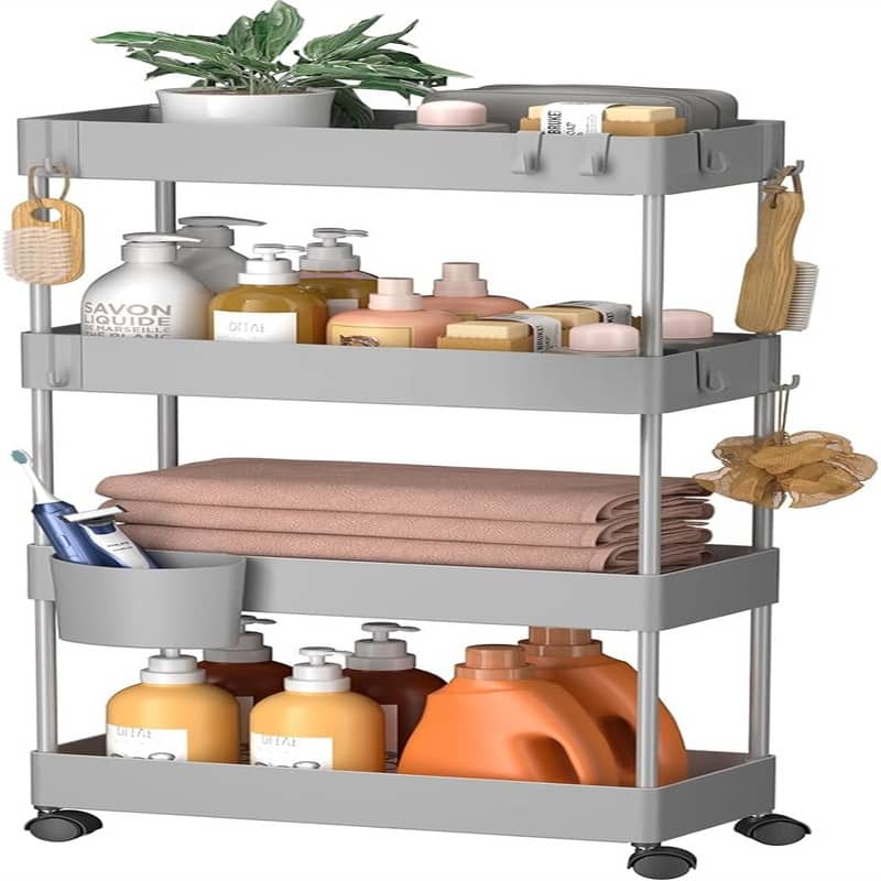 Slim Storage Cart with Wheels 4 Tier Bathroom Storage Organizer Rolling Utility Cart - 15.7"D x 7.1"W x 35.9"H - Gray