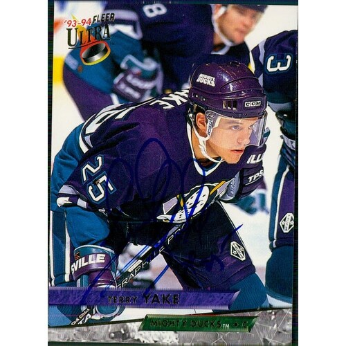 Signed Yake Terry Anaheim Mighty Ducks 1994 Fleer Hockey Card autographed
