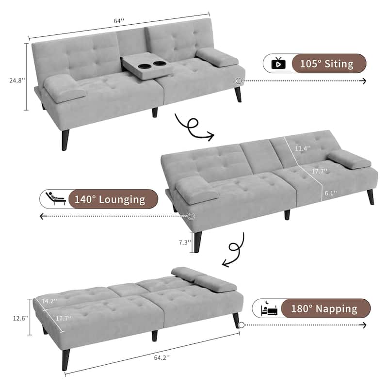 Futzca 64" Small Loveseat, 3 in 1 Cute Convertible Sofa Bed