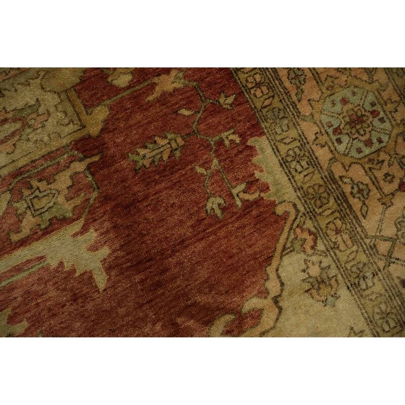 Hand Knotted Oriental 100% Wool Carpet Traditional Floral Oranges & Rust Heriz (serapi) Area Rug - 12' 0'' X 9' 0''