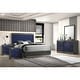 preview thumbnail 11 of 10, Furniture of America Luzen Glam 5-Piece Two-Tone Blue Wood Platform Bedroom Set King