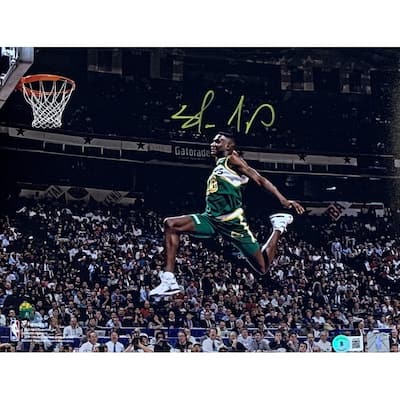 Shawn Kemp Autographed Seattle Supersonics Signed Basketball All-Star Game Dunk 11x14 Photo Beckett COA - 8'6" x 11'6"