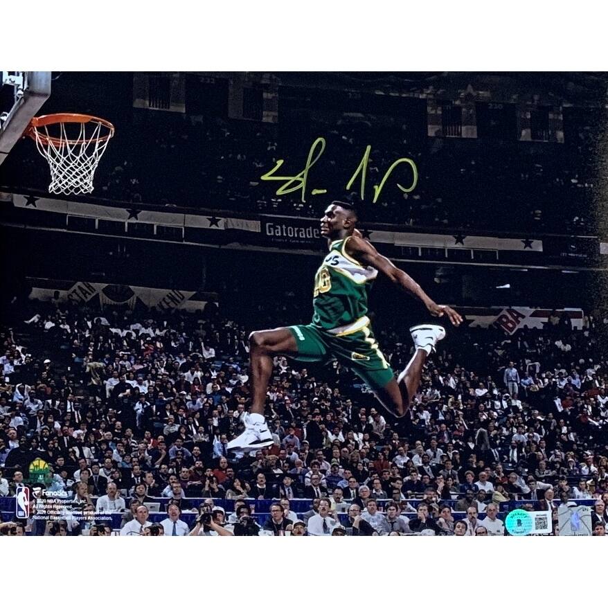 Shawn Kemp Autographed Seattle Supersonics Signed Basketball All-Star Game Dunk 11x14 Photo Beckett COA - 8'6" x 11'6"