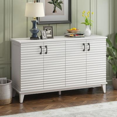 4-Door Large Storage Sideboard with Adjustable Shelves and Metal Handles