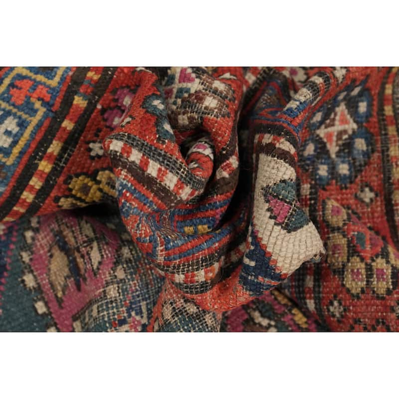 Hand Knotted Oriental 100% Wool Carpet Traditional All-Over Multi-Colored Kazak Area Rug - 8' 2'' X 3' 6''