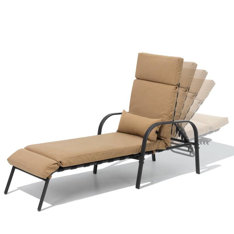 Outdoor Cushioned Adjustable Chaise Lounge Chairs Patio Pool Loungers