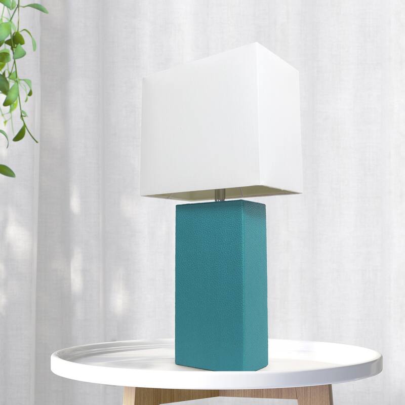 21 in. Teal Finish Table Lamp with White Shade, Sturdy Table Lamp for Living Rooms and Bedrooms