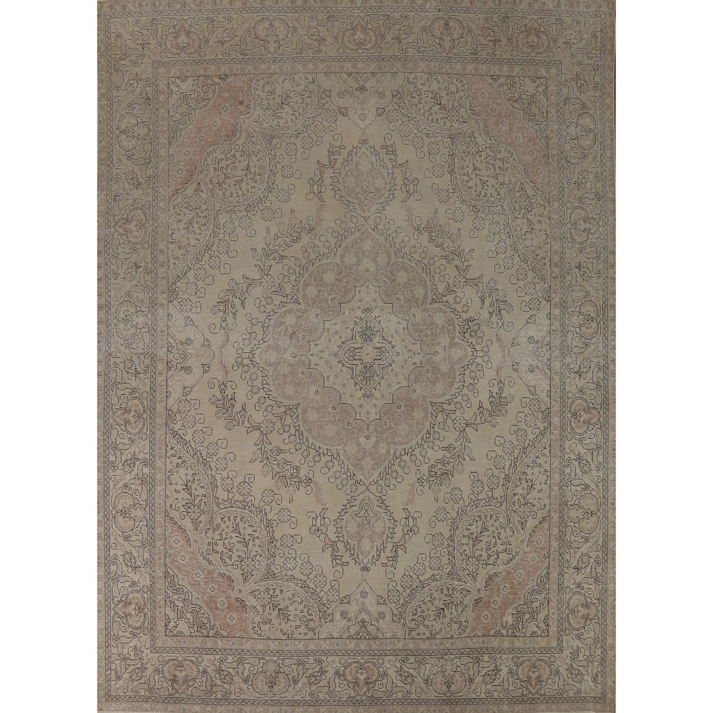Medallion Tabriz Persian Vintage Area Rug Handmade Wool Carpet - 9'8"x 12'6"