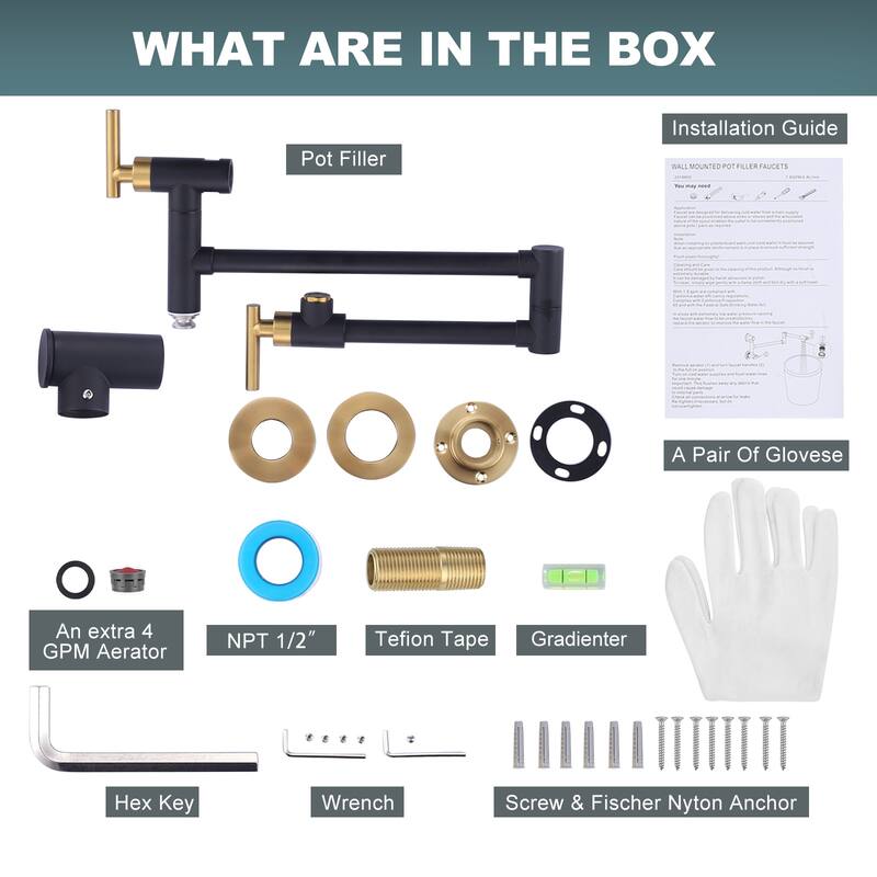 WOWOW Wall Mounted Pot Filler with Control Double Joint Swing Arm