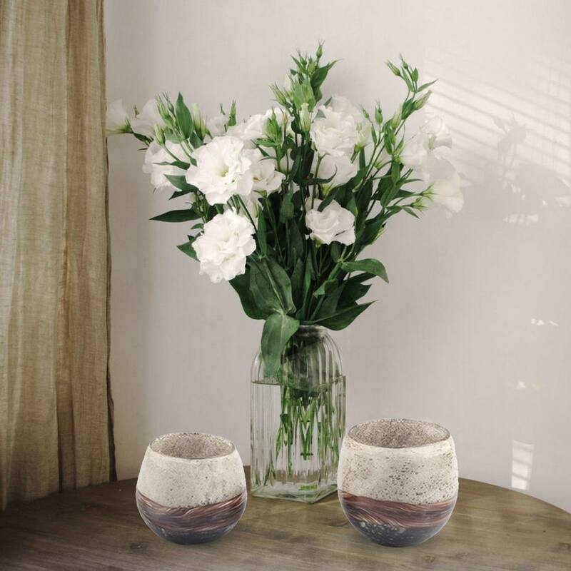 Set of Two Handblown Glass Brown Ombre Bowls