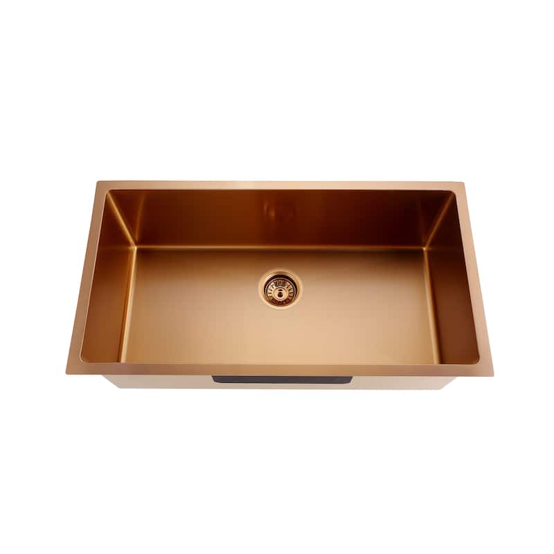CB HOME Gold Kitchen Sink, 32" Rose Gold Undermount Kitchen Sink, Black Single Bowl Stainless Steel Kitchen Sink 16 Gauge