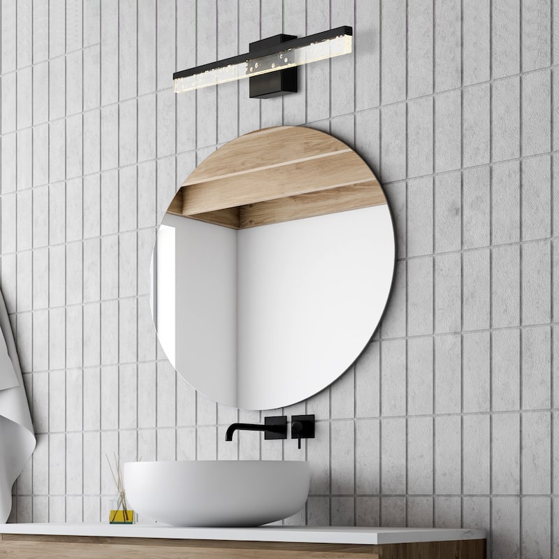 Baxter 22" 1-Light Modern Contemporary 360-Degree Rotatable Iron/Seeded Acrylic Integrated LED Vanity Light, by JONATHAN Y