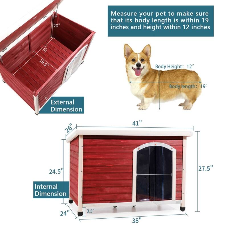 Large Wooden Outdoor Dog House with Waterproof Roof and Raised Floor