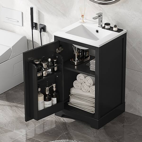 slide 2 of 15, 20" Bathroom Vanity with Sink, Bathroom Cabinet with Soft Closing Door, Storage Rack and Adjustable Shelve, Black Black