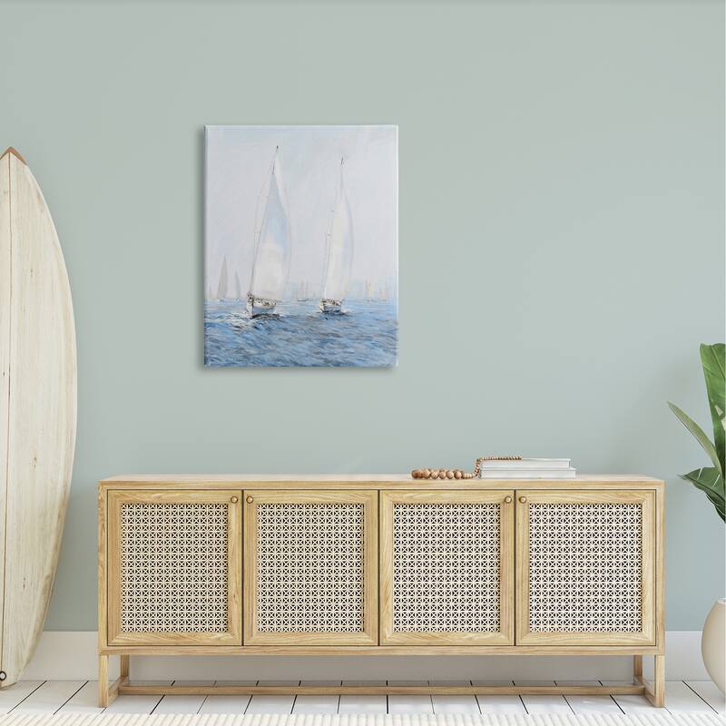 Stupell Beautiful White Sailboats Drifting Ocean Waves Painting Canvas Wall Art