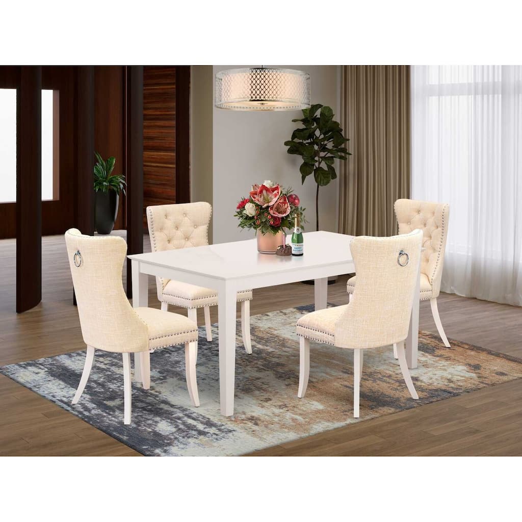 5-Piece Rectangular Linen White Finish Solid Wood Top-Dining Room Set-Seats 4