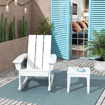 Shoreside Modern Eco-Friendly All Weather Poly Adirondack Rocking Chair with Side Table (2-Piece Set)