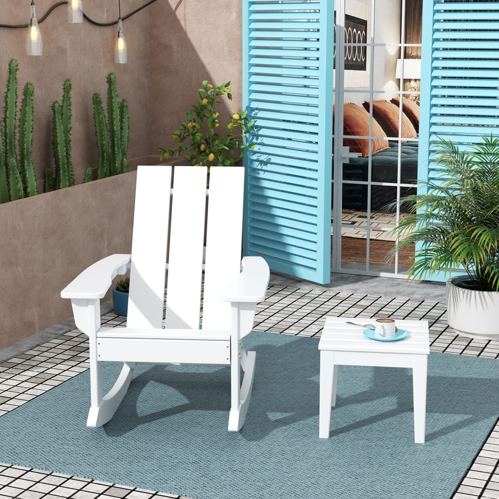 Shoreside Modern Eco-Friendly All Weather Poly Adirondack Rocking Chair with Side Table (2-Piece Set)