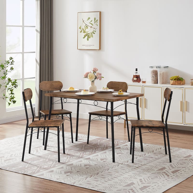 Javlergo 5 Piece Dining Table Set, Kitchen Wood Table and Chairs for 4, Dining Room Sets - Brown