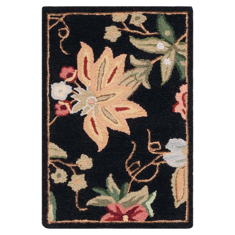 SAFAVIEH Handmade Chelsea Yauhenia French Country Floral Wool Rug - 2'6" x 4' - Black