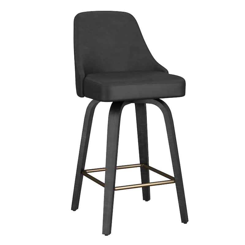 Modern Faux Leather & Bentwood 26" Counter Stool w/Swivel, Set of 4 - Ivory & Whitewash - Charcoal