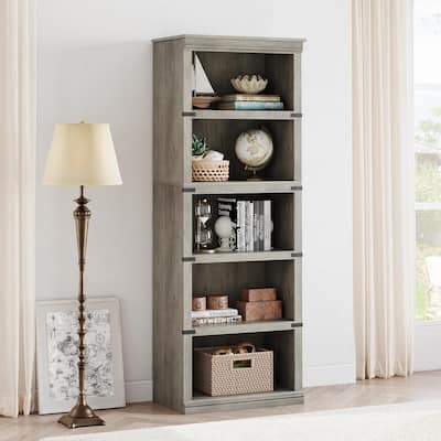 5 Tier Bookcase, Freestanding Wooden Bookshelf Storage Organizer Display Shelf