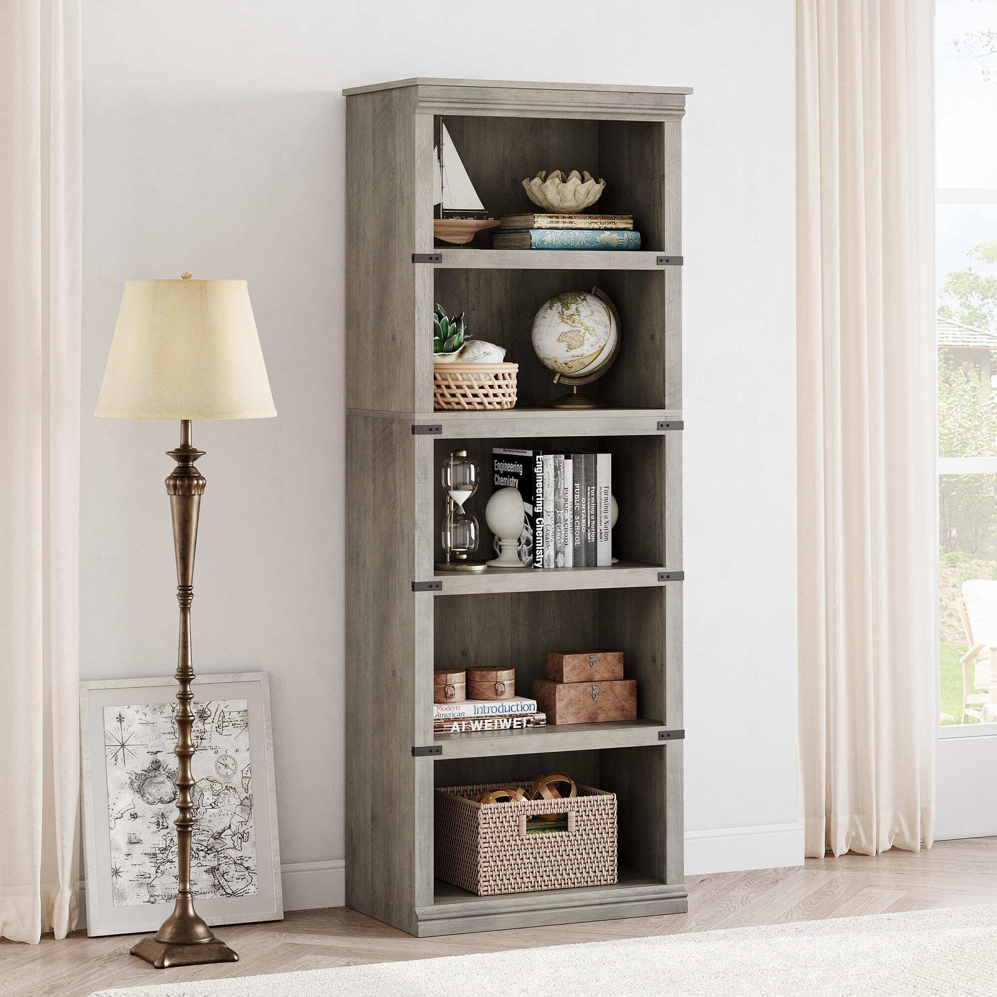 5 Tier Bookcase, Freestanding Wooden Bookshelf Storage Organizer