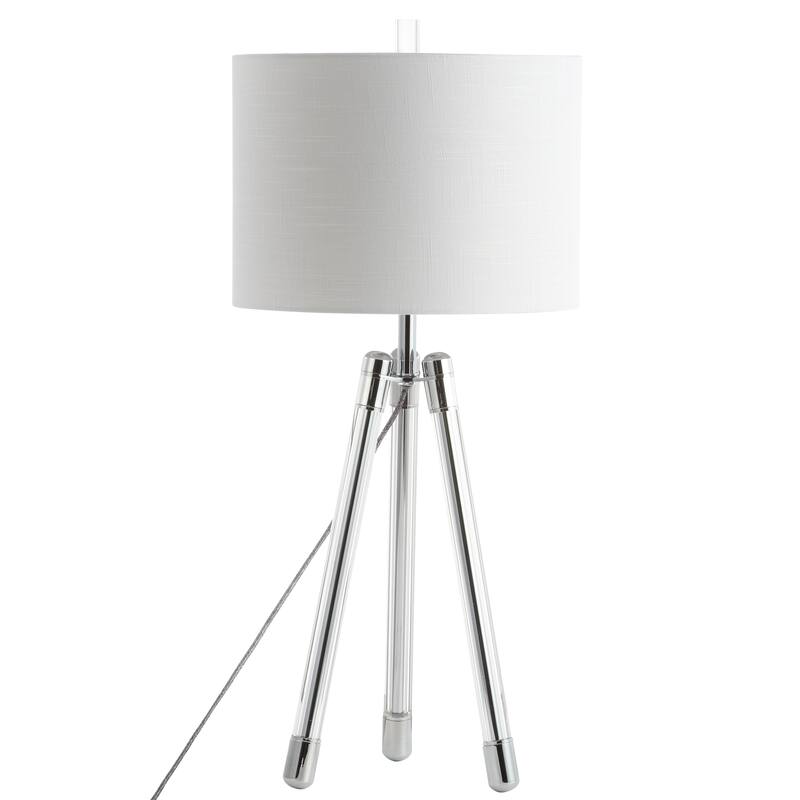 Wyman 30.5" Surveyor's Tripod Crystal/Metal LED Table Lamp, Chrome/Clear by JONATHAN Y