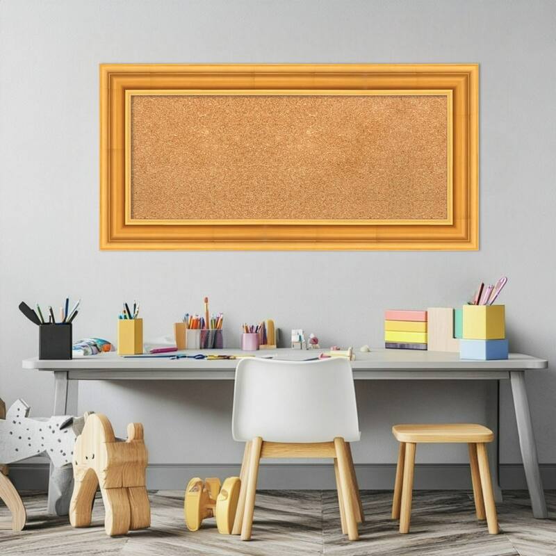 Sierra Gold Wood Framed Cork Board - Bulletin Board, Organization Board, Pin Board