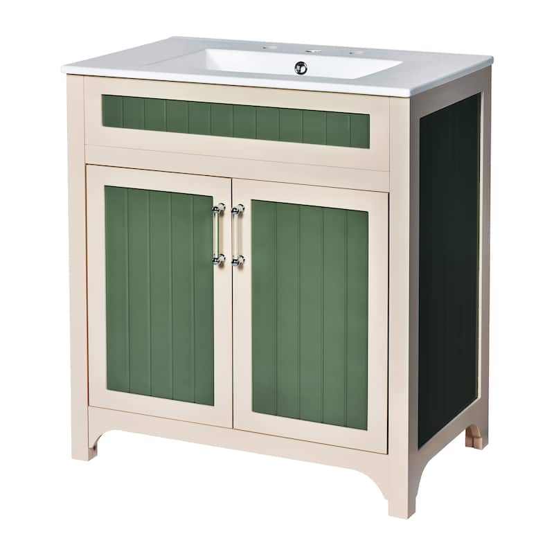 Bathroom Vanity with Sink Combo Set, Bathroom Storage Cabinet with Height Adjustable Shelf, Vanity Set with Ceramic Sink