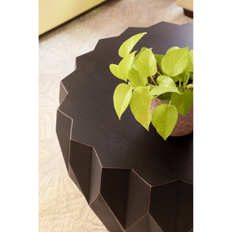 HomeRoots 29" Black Solid Wood Round Distressed Coffee Table