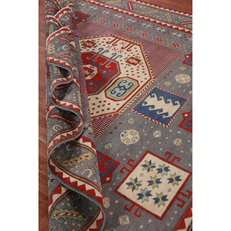 Hand Knotted Oriental 100% Wool Carpet Traditional Medallion Greys & Charcoal Kazak Area Rug - 9' 3'' X 8' 3''