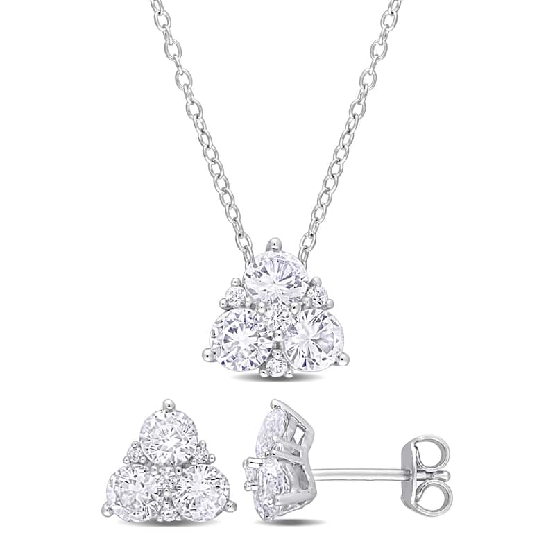 Miadora 3 1/2ct TGW Created White Sapphire 3-Stone Earrings & Pendant Set Sterling Silver