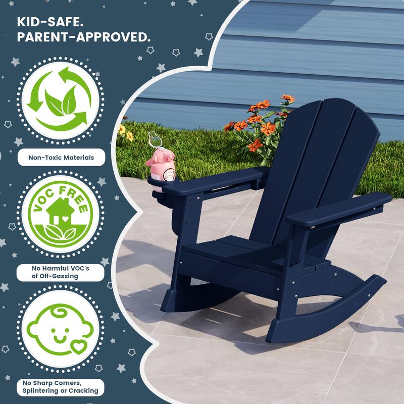 Laguna Kids Outdoor Poly Adirondack Rocking Chair with Side Table 3-Piece Set